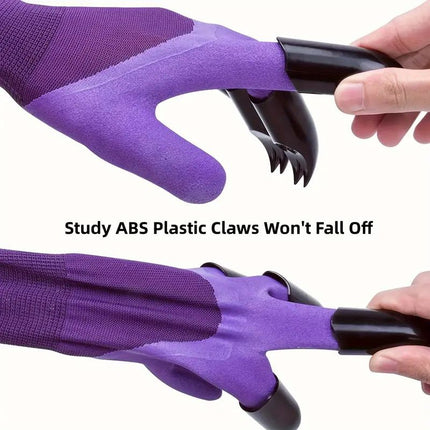 3 Pack Green Garden Gloves with ABS Digging Claws - Gardening Gloves for Digging Planting and Weeding - Waterproof Latex Coated Hand Protectors with Durable Plastic Claws for Outdoor Yard Work