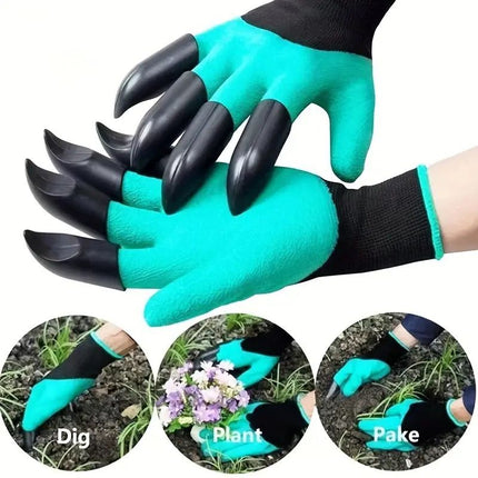 3 Pack Black Garden Gloves with ABS Digging Claws - Gardening Gloves for Digging Planting and Weeding - Waterproof Latex Coated Hand Protectors with Durable Plastic Claws for Outdoor Yard Work