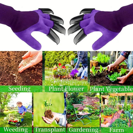 3 Pack Black Garden Gloves with ABS Digging Claws - Gardening Gloves for Digging Planting and Weeding - Waterproof Latex Coated Hand Protectors with Durable Plastic Claws for Outdoor Yard Work