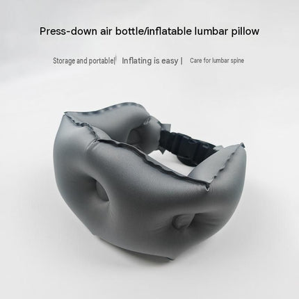 Black Portable Inflatable Lumbar Support Pillow  - Ergonomic Back Cushion for Office Chair, Car Travel and Camping - Adjustable Air Waist Rest with Secure Strap for Lower Back Pain Relief