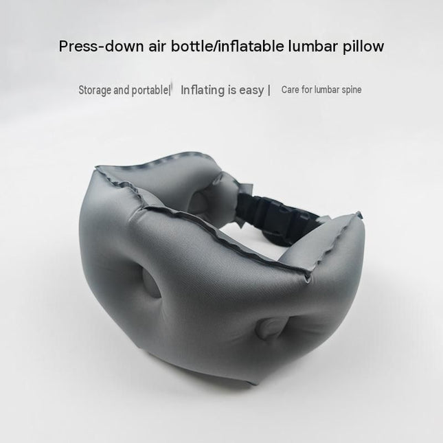 Black Portable Inflatable Lumbar Support Pillow  - Ergonomic Back Cushion for Office Chair, Car Travel and Camping - Adjustable Air Waist Rest with Secure Strap for Lower Back Pain Relief