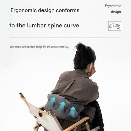 Black Portable Inflatable Lumbar Support Pillow  - Ergonomic Back Cushion for Office Chair, Car Travel and Camping - Adjustable Air Waist Rest with Secure Strap for Lower Back Pain Relief