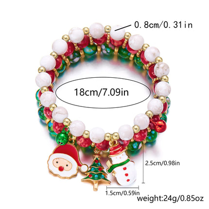 3-Pack Style 1 Christmas Charm Beaded Bracelet Set - Festive Alloy and Acrylic Stretch Jewelry with Christmas elements - Holiday Party Favors and Stocking Stuffer Gifts for Women and Girls