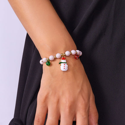 3-Pack Style 1 Christmas Charm Beaded Bracelet Set - Festive Alloy and Acrylic Stretch Jewelry with Christmas elements - Holiday Party Favors and Stocking Stuffer Gifts for Women and Girls
