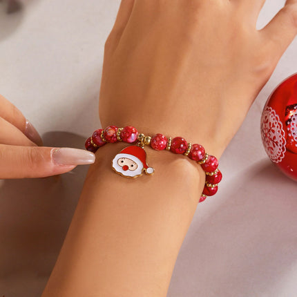 3-Pack Style 1 Christmas Charm Beaded Bracelet Set - Festive Alloy and Acrylic Stretch Jewelry with Christmas elements - Holiday Party Favors and Stocking Stuffer Gifts for Women and Girls