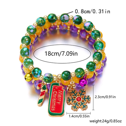 3-Pack Style 3 Christmas Charm Beaded Bracelet Set - Festive Alloy and Acrylic Stretch Jewelry with Christmas elements - Holiday Party Favors and Stocking Stuffer Gifts for Women and Girls