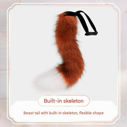 Orange-White Furry Animal Cosplay Half Suit Set - Fox Mask with Detachable Fangs, Faux Fur Paws and Wire Poseable Tail - Party Costume and Halloween Accessories