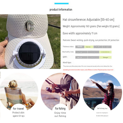 Khaki Solar Powered Fan Hat - Breathable Mesh Cap with USB Rechargeable Cooling Fan, LED Display, Adjustable Brim for Outdoor Fishing Camping Hiking Summer Heat Relief