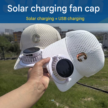 Navy blue Solar Powered Fan Hat - Breathable Mesh Cap with USB Rechargeable Cooling Fan, LED Display, Adjustable Brim for Outdoor Fishing Camping Hiking Summer Heat Relief