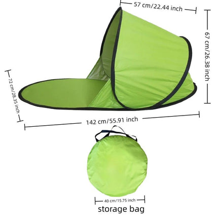 Green Pop Up Beach Tent - Silver Coated Sun Shelter with Instant Setup, Lightweight Portable Shade for Camping Fishing Park, 142x72x67cm