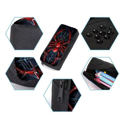 Style 19 3 Piece Spider Print School Bag Set - Large Capacity Polyester Backpack, Insulated Lunch Bag and Pencil Case - Lightweight Student Bookbag with Side Pocket for Boys Teens Kids