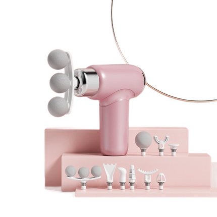 Pink Mini Massage Gun with 9 Heads - 6 Speed Percussion Massager, Portable Muscle Relaxation Device, USB Rechargeable Handheld Deep Tissue Vibrator for Gym Travel Office