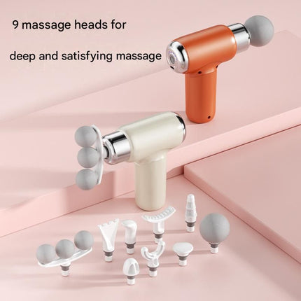 Pink Mini Massage Gun with 9 Heads - 6 Speed Percussion Massager, Portable Muscle Relaxation Device, USB Rechargeable Handheld Deep Tissue Vibrator for Gym Travel Office