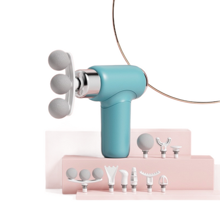 Blue Mini Massage Gun with 9 Heads - 6 Speed Percussion Massager, Portable Muscle Relaxation Device, USB Rechargeable Handheld Deep Tissue Vibrator for Gym Travel Office
