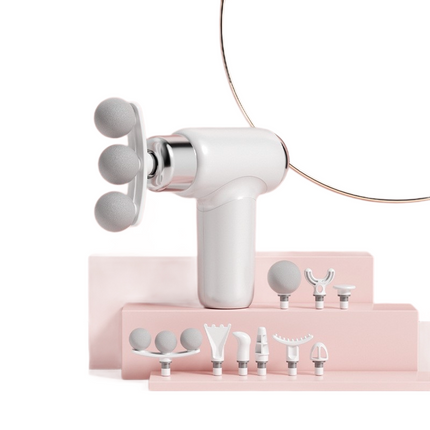 White Mini Massage Gun with 9 Heads - 6 Speed Percussion Massager, Portable Muscle Relaxation Device, USB Rechargeable Handheld Deep Tissue Vibrator for Gym Travel Office