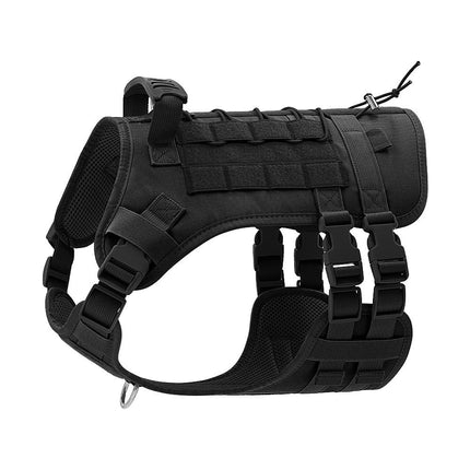 S size Black Tactical Dog Harness for Large Dogs - Oxford Fabric No Pull Vest , Reflective Strips and Adjustable Straps - Heavy Duty Outdoor Walking Gear for Medium to Large Breeds