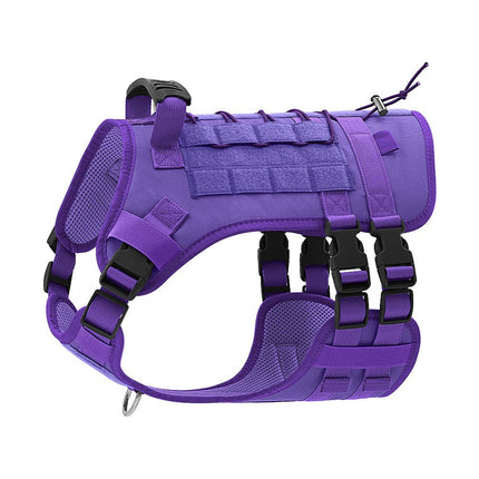L size Purple Tactical Dog Harness for Large Dogs - Oxford Fabric No Pull Vest , Reflective Strips and Adjustable Straps - Heavy Duty Outdoor Walking Gear for Medium to Large Breeds