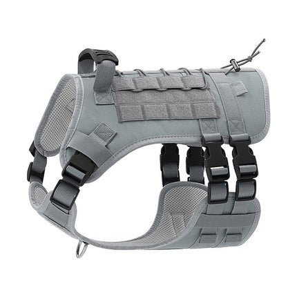 M size Grey Tactical Dog Harness for Large Dogs - Oxford Fabric No Pull Vest , Reflective Strips and Adjustable Straps - Heavy Duty Outdoor Walking Gear for Medium to Large Breeds