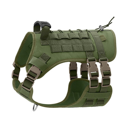 M size Green Tactical Dog Harness for Large Dogs - Oxford Fabric No Pull Vest , Reflective Strips and Adjustable Straps - Heavy Duty Outdoor Walking Gear for Medium to Large Breeds