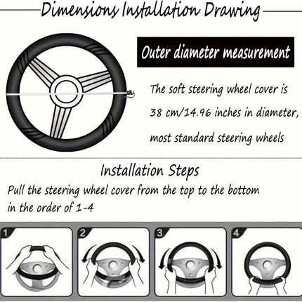 Car Steering Wheel Cover (Black Lines With Black Stripes)- Microfiber Leather with Diamond Embossing ,Anti-Slip Inner Ring(38 cm)