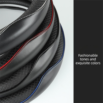 Car Steering Wheel Cover (Black And Blue Lines)- Microfiber Leather with Diamond Embossing ,Anti-Slip Inner Ring(38 cm)