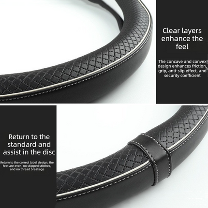 Car Steering Wheel Cover (Black And Blue Lines)- Microfiber Leather with Diamond Embossing ,Anti-Slip Inner Ring(38 cm)