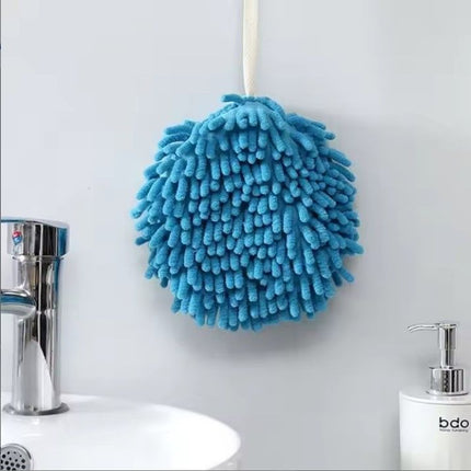 2 Pack Blue Hanging Hand Drying Ball, Chenille Towel with Sponge Core for Kitchen and Bathroom