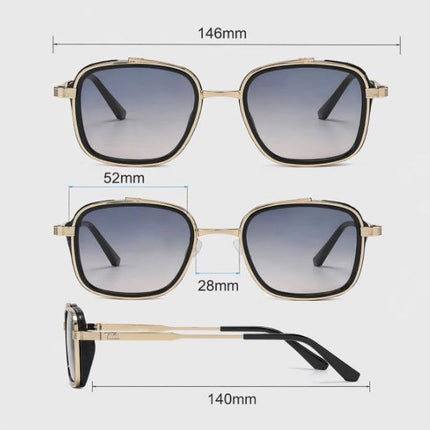 Men's Brown Metal Frame Brown Lens Sunglasses - Square Retro Style UV400 Protection Fashion Eyewear for Driving Travel and Daily Wear
