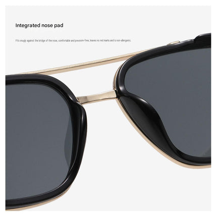 Men's Gold Metal Frame Grey To Blue Lens Sunglasses - Square Retro Style UV400 Protection Fashion Eyewear for Driving Travel and Daily Wear