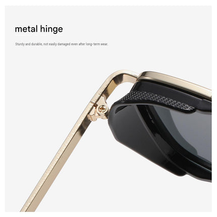 Men's Black Metal Frame Black Lens Sunglasses - Square Retro Style UV400 Protection Fashion Eyewear for Driving Travel and Daily Wear