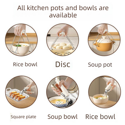 Kitchen Bowl and Plate Lifter Set - 3 Piece White Set with Gloves, Foldable Dish Lifter and Bowl Clip for Steaming, Serving and Hot Cookware Handling