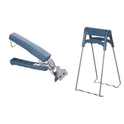 Kitchen Bowl and Plate Lifter Set - 2 Piece Blue Set with Foldable Dish Lifter and Bowl Clip for Steaming, Serving and Hot Cookware Handling