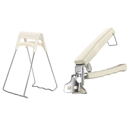 Kitchen Bowl and Plate Lifter Set - 2 Piece White Set with Foldable Dish Lifter and Bowl Clip for Steaming, Serving and Hot Cookware Handling