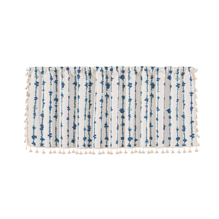 Blue Striped Cafe Curtain - 150 x 91 cm Cotton Linen Half Window Curtain with Tassel Trim for Kitchen, Cabinet and Small Window Decor