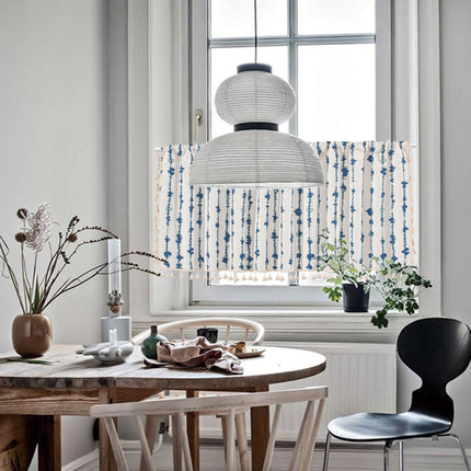 Blue Striped Cafe Curtain - 150 x 91 cm Cotton Linen Half Window Curtain with Tassel Trim for Kitchen, Cabinet and Small Window Decor