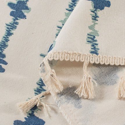 Blue Striped Cafe Curtain - 150 x 91 cm Cotton Linen Half Window Curtain with Tassel Trim for Kitchen, Cabinet and Small Window Decor