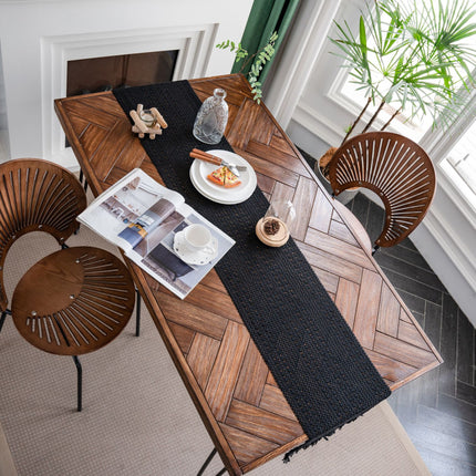Black Woven Table Runner - 30 x 160 cm Natural Jute and Cotton Rope Table Decor with Tassel Ends for Dining Tables, Kitchens and Seasonal Styling