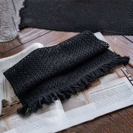 Black Woven Table Runner - 30 x 160 cm Natural Jute and Cotton Rope Table Decor with Tassel Ends for Dining Tables, Kitchens and Seasonal Styling