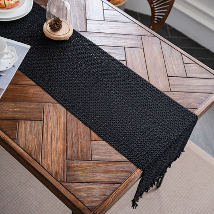 Black Woven Table Runner - 30 x 160 cm Natural Jute and Cotton Rope Table Decor with Tassel Ends for Dining Tables, Kitchens and Seasonal Styling