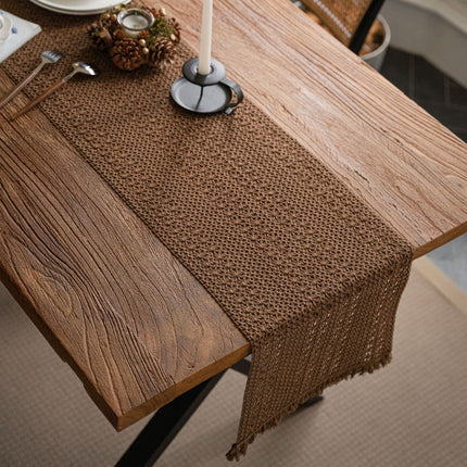 Khaki Woven Table Runner - 30 x 160 cm Natural Jute and Cotton Rope Table Decor with Tassel Ends for Dining Tables, Kitchens and Seasonal Styling