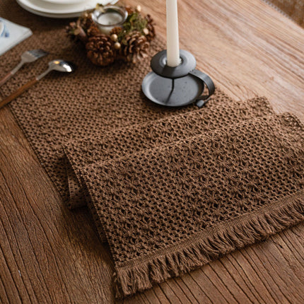 Khaki Woven Table Runner - 30 x 160 cm Natural Jute and Cotton Rope Table Decor with Tassel Ends for Dining Tables, Kitchens and Seasonal Styling
