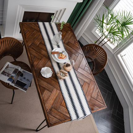 Black and White Narrow Stripe Woven Table Runner - 30 x 160 cm Cotton Linen Runner with Fringe Ends for Dining Tables, Kitchens and Seasonal Decor