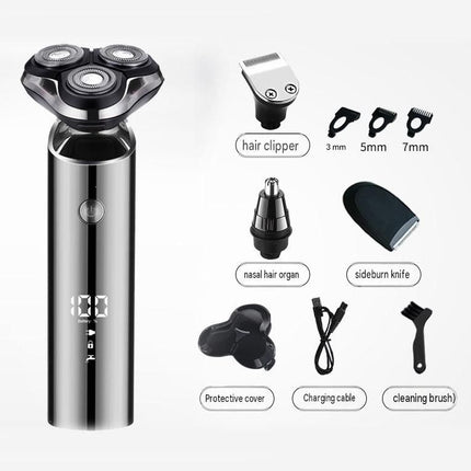 Electric Rotary Shaver for Men - Upgraded Grooming Set, USB Rechargeable Digital Display Shaver with Trimmer, Nose Hair Attachment, Guide Combs and Accessories