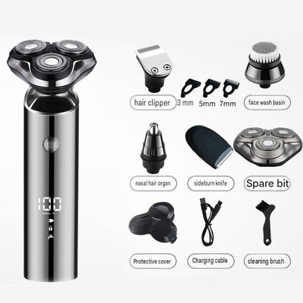 Electric Rotary Shaver for Men - Deluxe Multi-Grooming Set, USB Rechargeable Digital Display Shaver for Beard, Facial and Travel Grooming