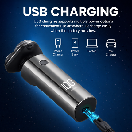 Electric Rotary Shaver for Men - Deluxe Multi-Grooming Set, USB Rechargeable Digital Display Shaver for Beard, Facial and Travel Grooming