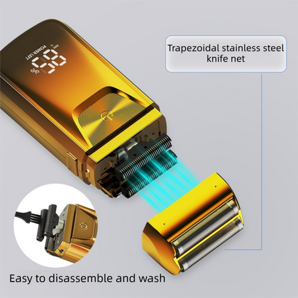 Men's Reciprocating Foil Shaver Basic Set (Gold) - USB Rechargeable Dual Foil Electric Razor with Digital Battery Display and Pop-Up Trimmer for Beard, Head and Travel Grooming