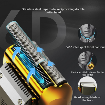 Men's Reciprocating Foil Shaver Upgraded Set (Gold)- USB Rechargeable Dual Foil Electric Razor with Digital Battery Display, Pop-Up Trimmer and Replacement Cutters