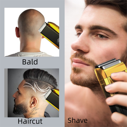 Men's Reciprocating Foil Shaver Upgraded Set (Gold)- USB Rechargeable Dual Foil Electric Razor with Digital Battery Display, Pop-Up Trimmer and Replacement Cutters