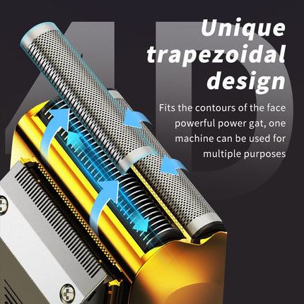 Men's Reciprocating Foil Shaver Upgraded Set (Gold)- USB Rechargeable Dual Foil Electric Razor with Digital Battery Display, Pop-Up Trimmer and Replacement Cutters