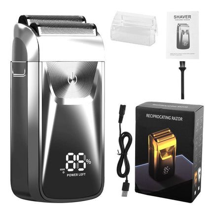 Men's Reciprocating Foil Shaver Basic Set (Silver) - USB Rechargeable Dual Foil Electric Razor with Digital Battery Display and Pop-Up Trimmer for Beard, Head and Travel Grooming